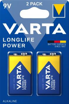 Varta Longlife Power 9V Block 6LR61 Alkaline 2 Batterien