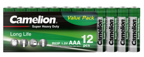 Camelion Super Heavy Duty AAA Micro R03 Zink Kohle 12 Batterien Folie