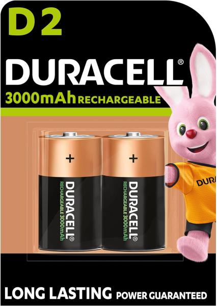 Duracell Mono D 3000mAh NiMH HR20 Rechargeable 2 Akkus